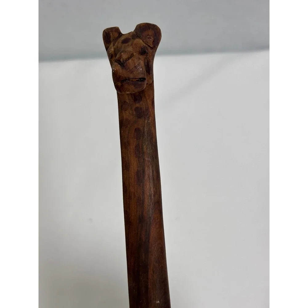Vintage Hand Carved Wood Giraffe Salad Servers Ladle Set 4pc Safari Boho Decor